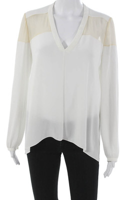 Elizabeth & James Womens White Colorblock V-Neck Blouse Long Sleeve Size S