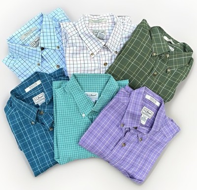 LL Bean Men s Plaid Cotton Button Up Shirts M Lot Of 6 Traditional Fit Long Slv