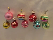 LOT OF 9 VINTAGE CHRISTMAS TREE ORNAMENTS FEATHER TREE SIZE FROSTED GLITTER