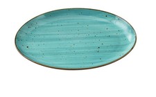 Yanco China LY-2110TQ Lyon Turquoise Glazed Porcelain 10" x 7" Oval Platter