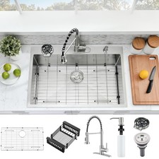 33 22 Drop In Kitchen Sink with Faucet Combo - Stainless Steel Kitchen Sink D...