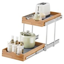 2 Tier Pull Out Drawers For Cabinets, Double Tier Slide out Wood Cabinet
