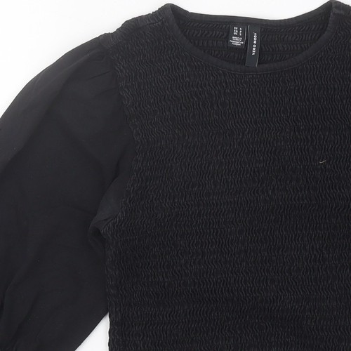 Vero Moda Black Jersey Blouse Women S Crew Neck - Picture 5 of 12