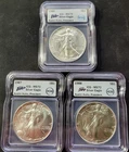 LOT OF 3 1986 1987 1988 American Silver Eagles ICG MS70 Austin Hutto Signed