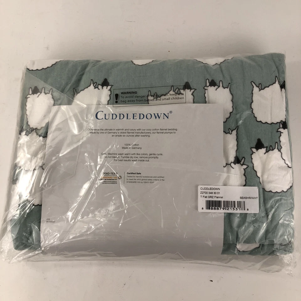 Sábana plana doble de franela Cuddledown oveja azul y blanco algodón Alemania RARA NUEVA EN PAQUETE Foto 4 de 4