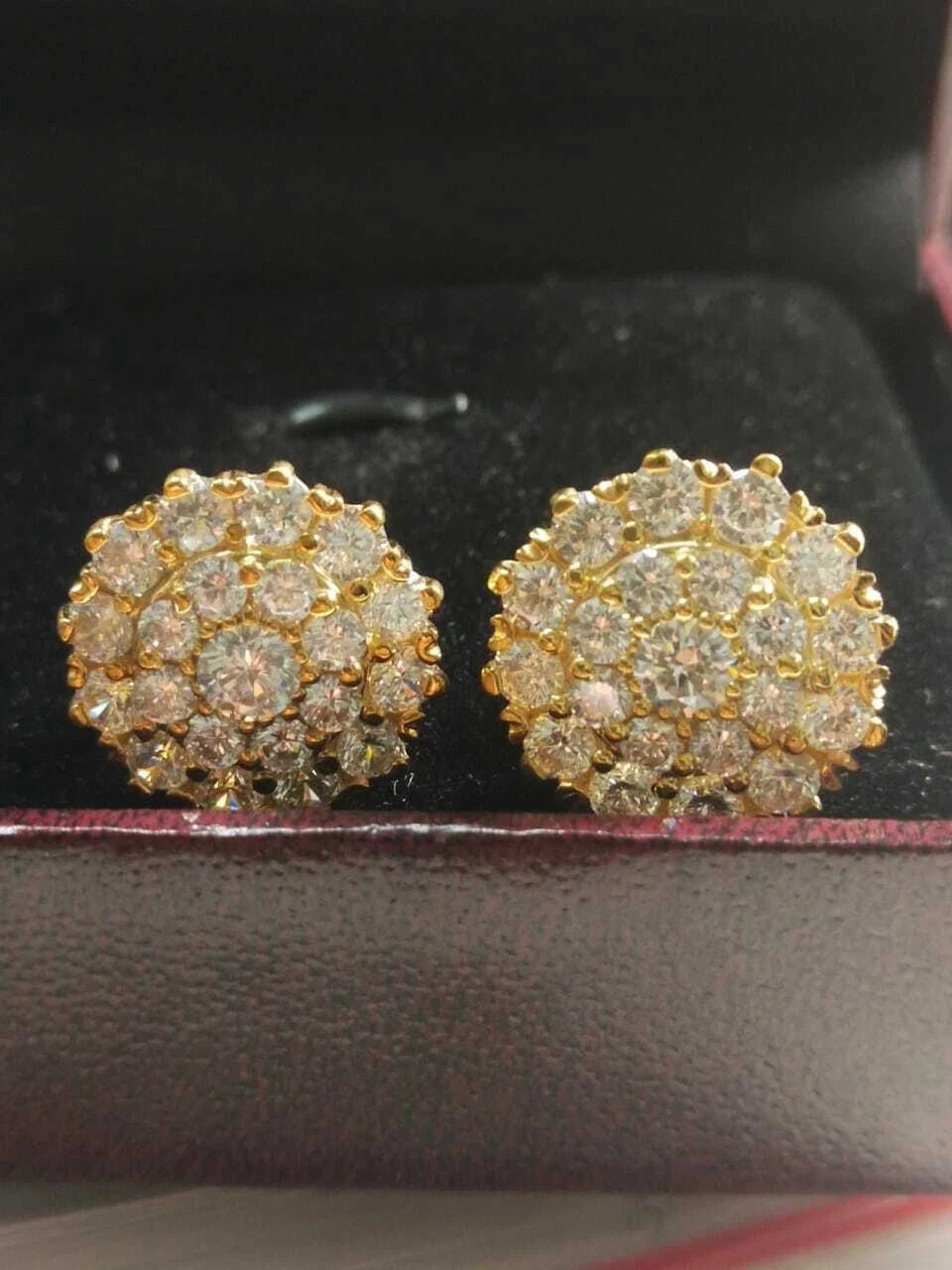 2Ct Round Lab-Created Diamond Cluster Push Back Earrings 14K Yellow Gold Over