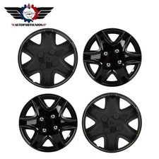4 PC 14 Inch Wheel Hub Caps Black Snap On For R14 Tire & Rim Wheel Covers Kit