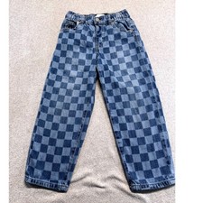 Zara Kids Squad Checkered Jeans Kids Size 5 Blue Checkerboard Denim Pants School