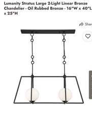 Lumanity Stratus Large 2-Light Linear Bronze Chandelier - Oil Rubbed Bronze