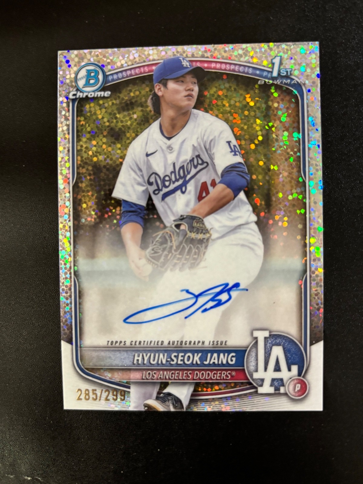 Hyun-Seok Jang, Dodgers, 2025 1st Bowman Chrome Sparkle Auto #'d/299 CPA-HJ