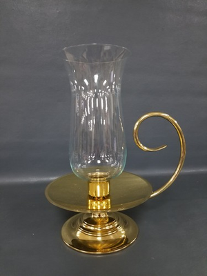 #ad VTG Baldwin 13quot; Forged Brass Candle Holder Glass Hurricane Loop Handel 8quot; Plate $38.24