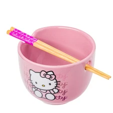 Hello Kitty 20 Ounce Ramen Bowl with Chopsticks Pink Sanrio Dishware Gift