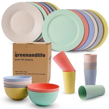 Greenandlife Plastic Dinnerware Set 24pcs, Reusable, Microwave & Dishwasher Safe