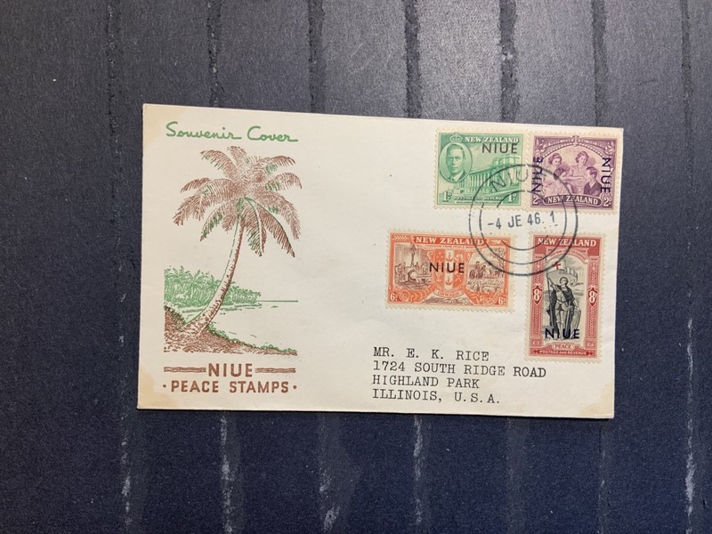Niue 1946 1st day cover to the USA  Peace Victory WW II
