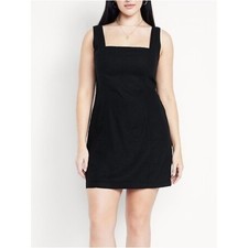 Old Navy Black Linen Blend Mini Dress M Square Neck Smocked Back Coastal Classic