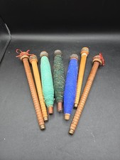 Lot of 7 Wood Quills Wrapped Bobbins Spools W...
