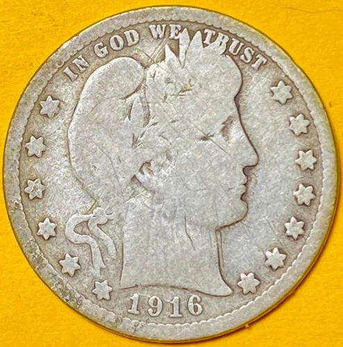 1916-D U.S. BARBER SILVER QUARTER 25c COIN (VG-Very Good)