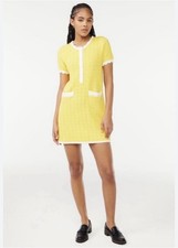 FREE ASSEMBLY WOMENS YELLOW KNIT MINI DRESS SCALLOPED TRIM Size M Retro