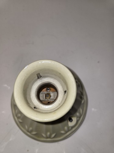 VNT 40s50s 2Art Deco Off White Porcelier Porcelain Light Flush Ceiling Fixture - Picture 2 of 14