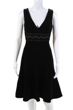 Michael Kors Womens Back Zip Lace Trim V Neck Mini Dress Black Wool Size 2