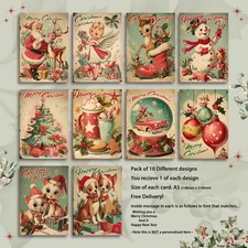 Pack 10 Christmas Cards Vintage Christmas Themed Various Styles