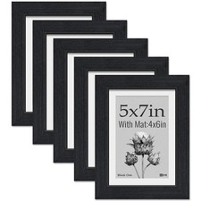 VCK 5x7 Picture Frame 5 Pack, Natural Wood Grain Black Oak  HD Glass, Displa...