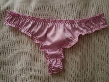 ROMANTIC SHINY GLOSSY LIQUID SATIN PINK OR WHITE THONG Panties LACE NWOT
