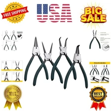 Snap Ring Pliers Set, 4pcs 7" Internal/External Circlip Pliers Kit with Strai...