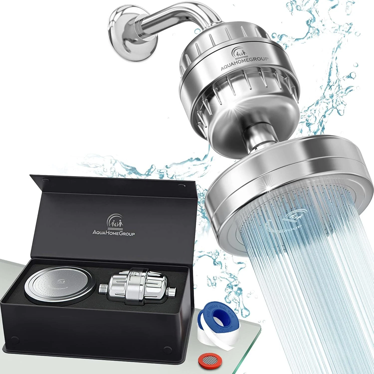 AquaHomeGroup Luxury Filtered Shower Head Set 20+3 Stage Stage, Silver