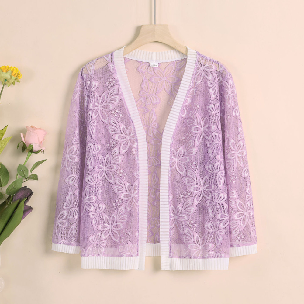 Women Hollow Out Floral Lace Cape Jacket Top Bolero Mesh Coat Shrug Cardigan New image 6