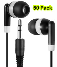 Bulk Wholesale Lot of 50 BLACK Stereo 3.5mm In-ear Earbuds / Headphones