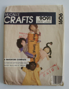 Mc CALLS PATTERN #9091 CABBAGE PATCH KIDS CLOTHES SIZES 18" & 23" SOFT DOLLS