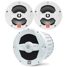 JBL BassPro 10" 750W Powered Marine Subwoofer, 2x 6.5" 225W White Boat Speakers