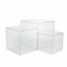 5-Sided Clear Acrylic Cubic Collectible Showcase Display Riser Stands - Set of 3