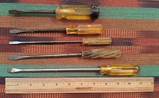 Vintage Markenlose gelbe Flach-/Schlitzschraubendreher, magnetisch, 5 Stück