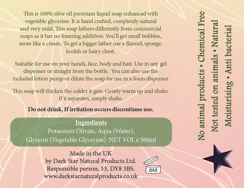 Natural Liquid Soap. Hand Crafted. 100% Olive Oil. Naturally Moisturising. - Picture 3 of 96