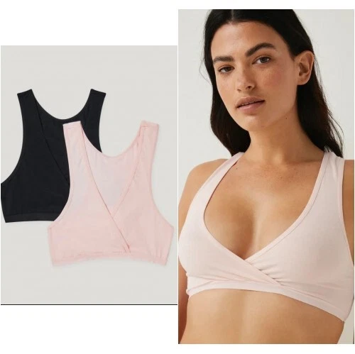 BNWT 2 pack Matalan Black Pink Maternity Nursing Sleep Comfort Bra (ST100)