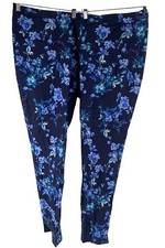 Isaac Mizrahi Live 24/7 Stretch Floral Slim Leg Pants Navy