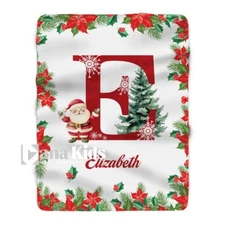 Personalized Baby Christmas Blanket, Baby Santa Custom Initial & Name Blanket