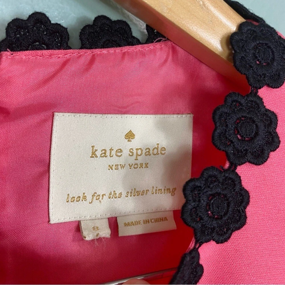 Abito Mikado Kate Spade con orlo floreale rosa taglia 8 aderente e svasato