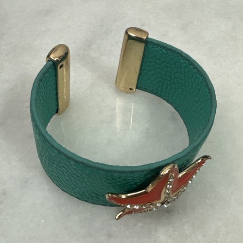 Bracelet Orange Enamel With Rhinestones Starfish on Leather Cuff - Picture 2 of 7