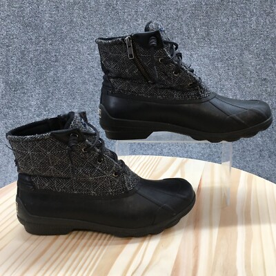 Sperry Boots Womens 8 Syren Gulf Zip Lace Up Winter Duck Bootie STS99766 Black