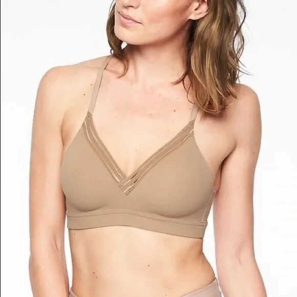 Athleta Womens Everyday Bra In Powervita Wireless Support T Strap Tan
