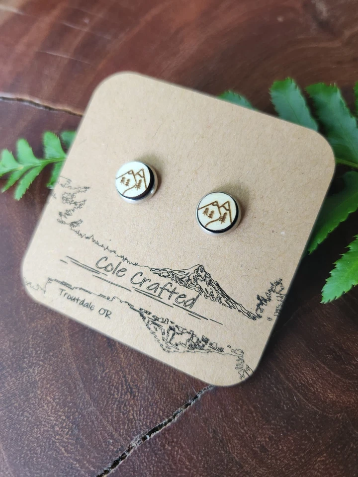 Горные серьги дерево ручной работы 8 мм безель комплект туристический геометрический живописный Mt ювелирных изделий  - Изображение 3 из 4