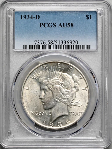 1934-D Peace Dollar, PCGS AU58