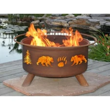 Patina Products Fire Pit - Bear and Pine Tree Patina Fire Pit
