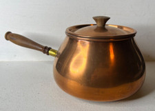 Vintage Made in Portugal Copper Fondue Pot w/ Lid Wooden Handle EXCELLENT