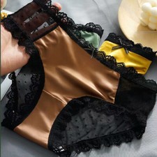 1 or 5 Pack Lot Women Vintage Lace Sheer Panties Satin Black Underwear Lingeries