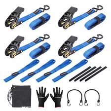 Ratchet Tie Down Set Heavy Duty 2200 lb w/ Safety Clip for Transport Motorcycle