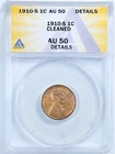 1910-S 1C Lincoln Wheat Cent AU 50 Detail Cleaned ANACS 7785787